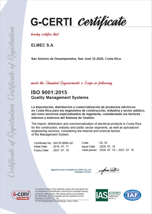 Certificado ISO ELMEC 2026-2027